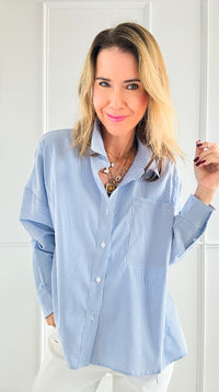 Breezy Mornings Button-Down Top - Light Blue-130 Long Sleeve Tops-Jodifl-Coastal Bloom Boutique, find the trendiest versions of the popular styles and looks Located in Indialantic, FL