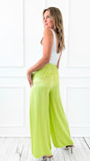 Angora Italian Satin Pant - Lime-170 Bottoms-Italianissimo-Coastal Bloom Boutique, find the trendiest versions of the popular styles and looks Located in Indialantic, FL