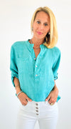 Button Linen Tunic Top - Green-130 Long Sleeve Set-Tempo-Coastal Bloom Boutique, find the trendiest versions of the popular styles and looks Located in Indialantic, FL