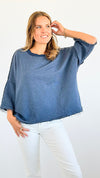 Vintage Terry Italian Sweatshirt- Denim Blue-140 Sweaters-Italianissimo-Coastal Bloom Boutique, find the trendiest versions of the popular styles and looks Located in Indialantic, FL