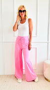 Wide Leg French Terry Pants - Pink-170 Bottoms-BucketList-Coastal Bloom Boutique, find the trendiest versions of the popular styles and looks Located in Indialantic, FL