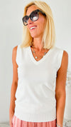 V Neck Sleeveless Sweater - Ivory-100 Sleeveless Tops-Cielo-Coastal Bloom Boutique, find the trendiest versions of the popular styles and looks Located in Indialantic, FL