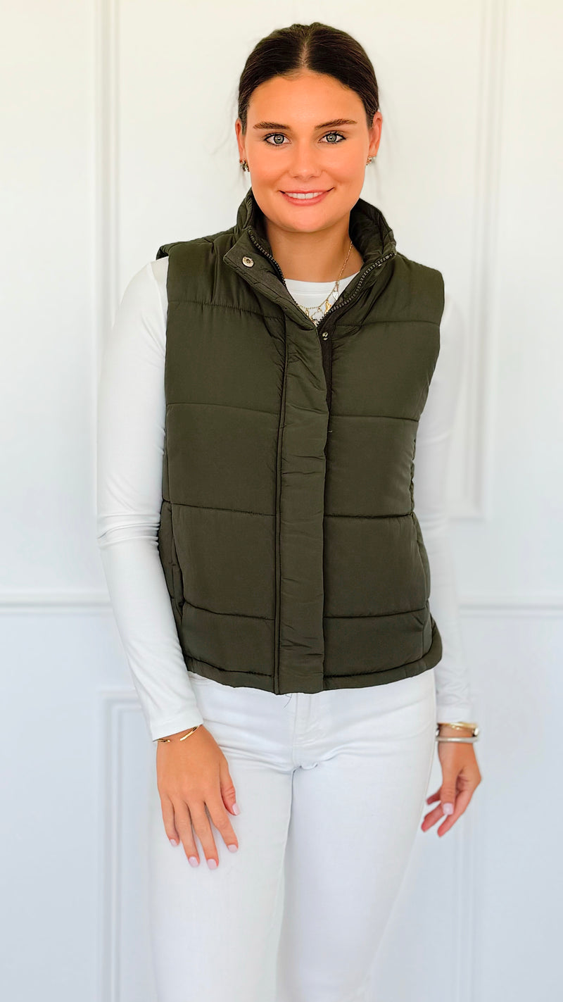 Warm Intentions Zip Puffer Vest - Dark Olive-160 Jackets-Zenana-Coastal Bloom Boutique, find the trendiest versions of the popular styles and looks Located in Indialantic, FL