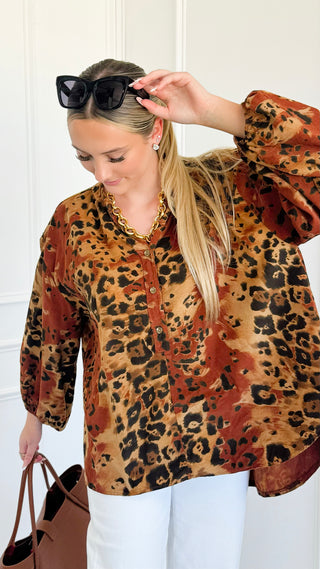 Spiced Leopard Italian Top- Rust