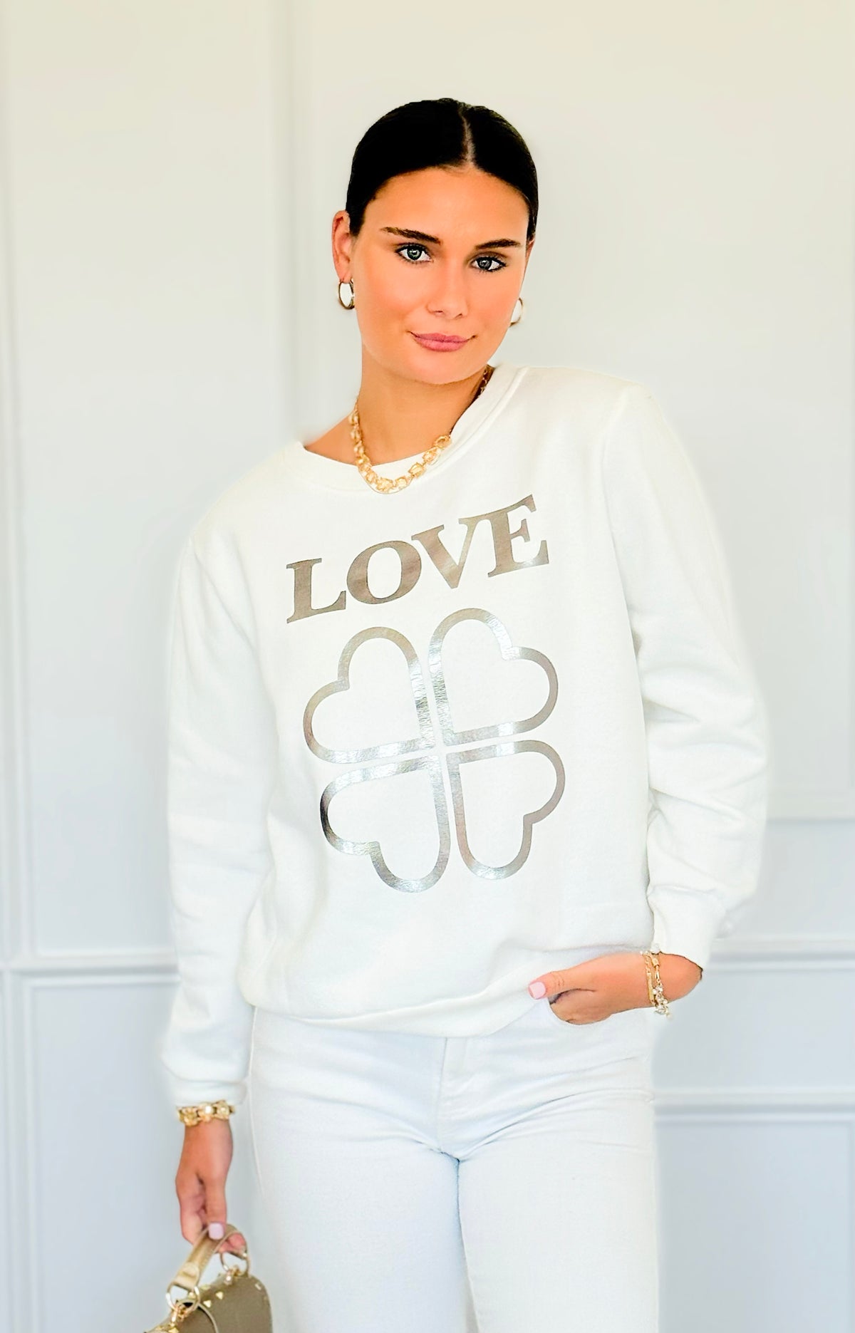 Lucky In Love Italian Sweatshirt-110 Long Sleeve Tops-Italianissimo-Coastal Bloom Boutique, find the trendiest versions of the popular styles and looks Located in Indialantic, FL