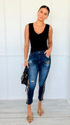 Cheetah Track Denim Pants-100 Pants-DIPINTO DI BLU-Coastal Bloom Boutique, find the trendiest versions of the popular styles and looks Located in Indialantic, FL