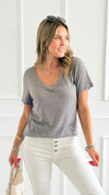Sun-Kissed Ease Top - Heather Grey-110 Short Sleeve Tops-POL-Coastal Bloom Boutique, find the trendiest versions of the popular styles and looks Located in Indialantic, FL