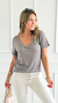 Sun-Kissed Ease Top - Heather Grey-110 Short Sleeve Tops-POL-Coastal Bloom Boutique, find the trendiest versions of the popular styles and looks Located in Indialantic, FL