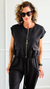 Chic Italian Zip Vest- Black-100 Sleeveless Tops-MAY MODA-Coastal Bloom Boutique, find the trendiest versions of the popular styles and looks Located in Indialantic, FL