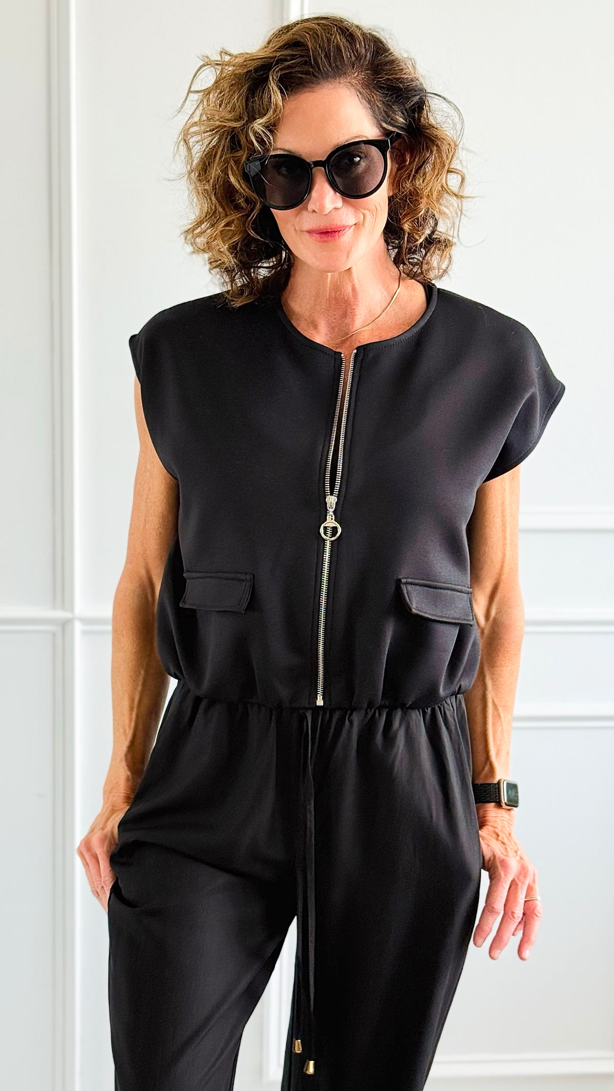 Chic Italian Zip Vest- Black-100 Sleeveless Tops-MAY MODA-Coastal Bloom Boutique, find the trendiest versions of the popular styles and looks Located in Indialantic, FL