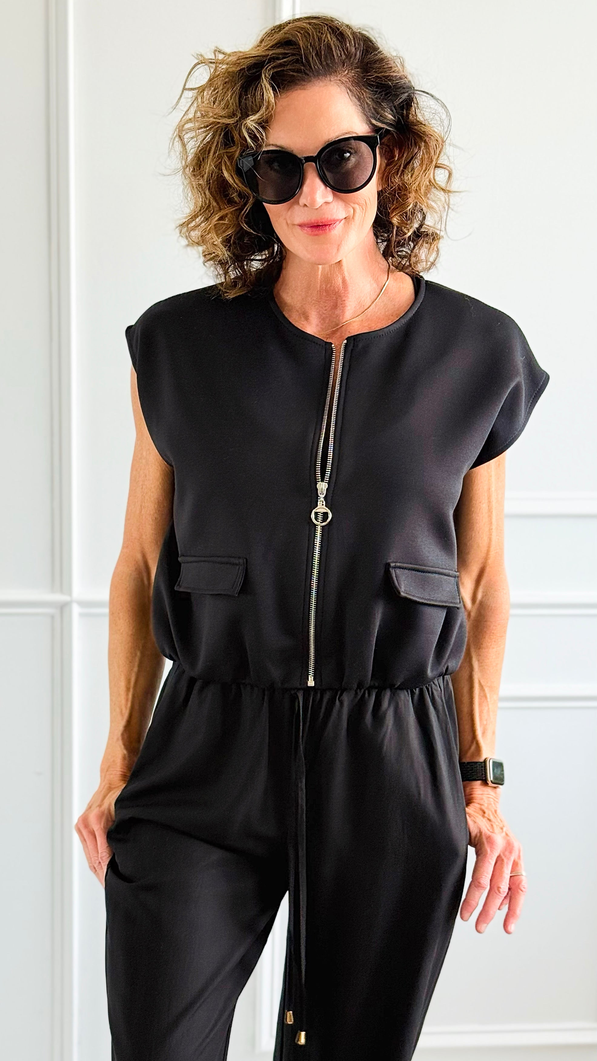 Chic Italian Zip Vest- Black-100 Sleeveless Tops-MAY MODA-Coastal Bloom Boutique, find the trendiest versions of the popular styles and looks Located in Indialantic, FL