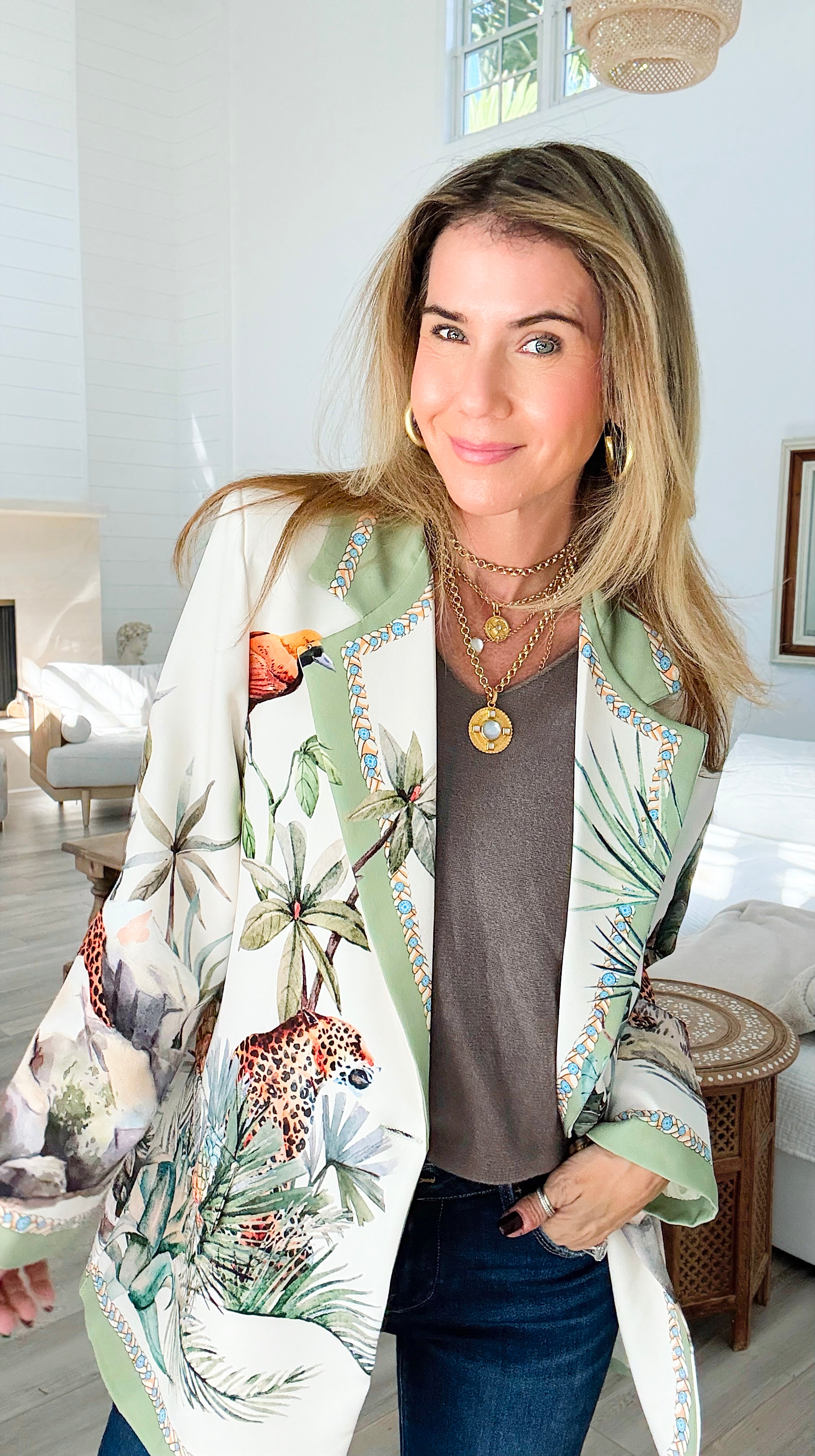 Tropic Jungle Italian Blazer-160 Jackets-Italianissimo-Coastal Bloom Boutique, find the trendiest versions of the popular styles and looks Located in Indialantic, FL