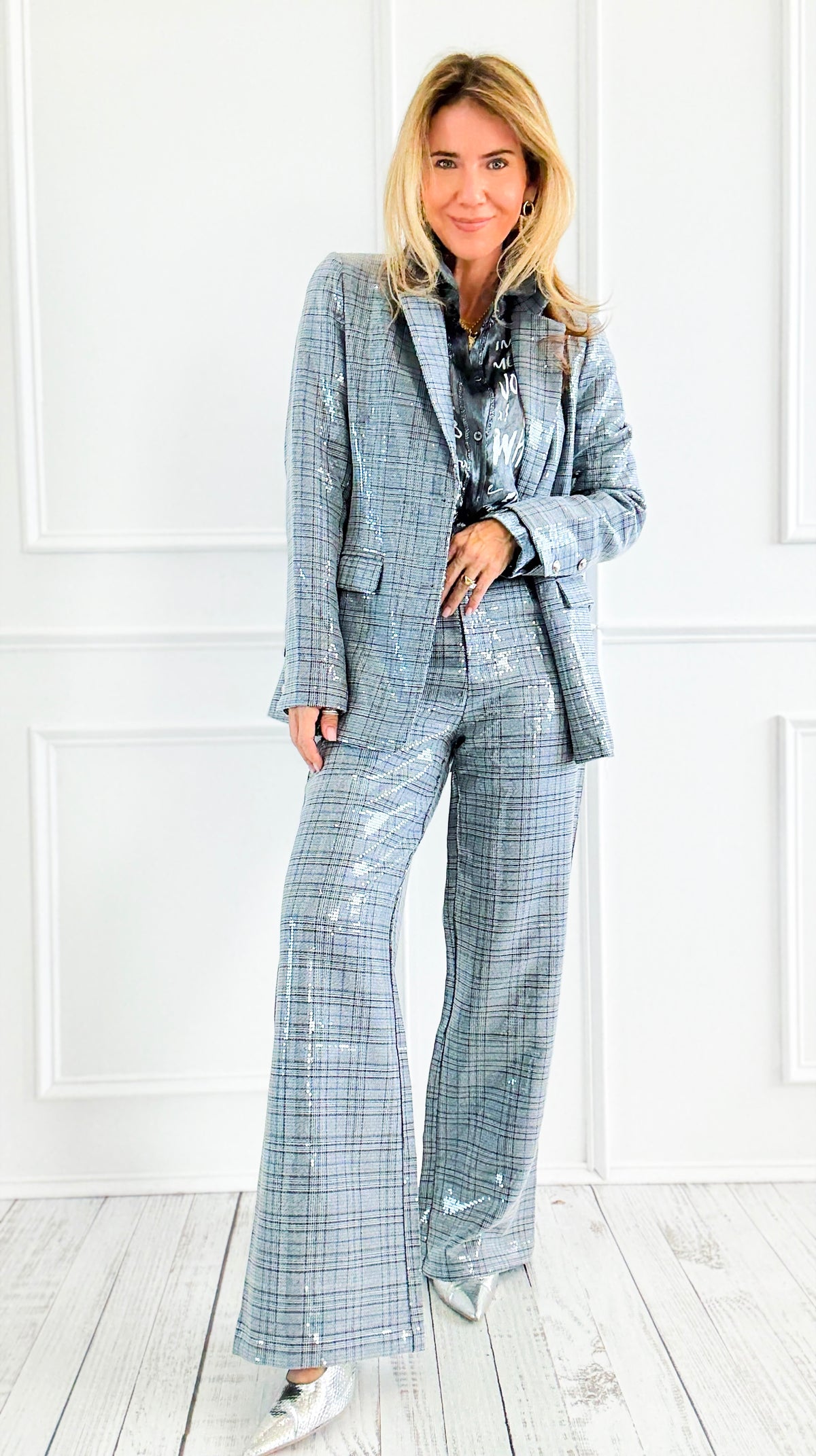 Disco Grid Sequin Pants-170 Bottoms-Fate Inc-Coastal Bloom Boutique, find the trendiest versions of the popular styles and looks Located in Indialantic, FL