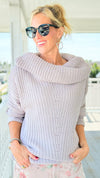Flirt Alert Knit Foldover Sweater-110 Long Sleeve Tops-Umgee-Coastal Bloom Boutique, find the trendiest versions of the popular styles and looks Located in Indialantic, FL