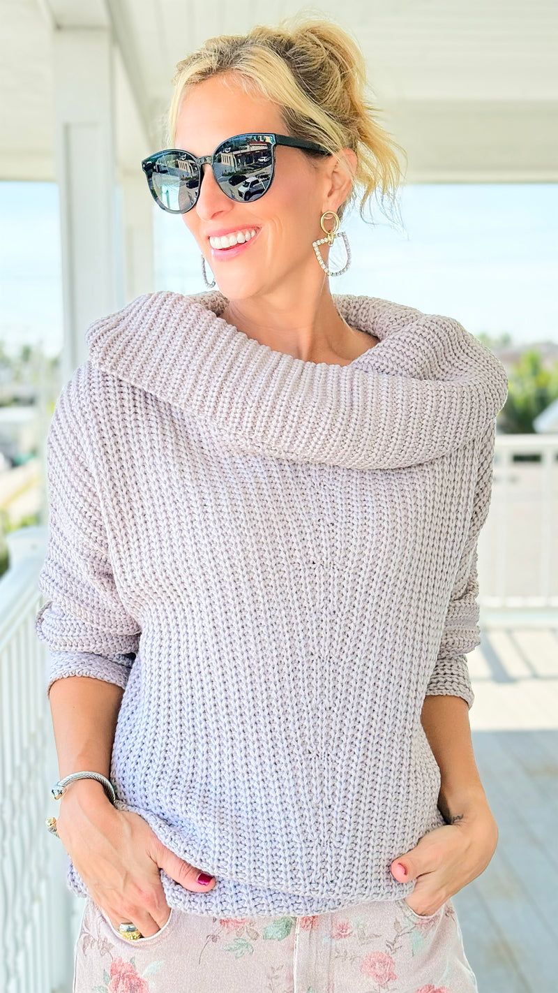 Flirt Alert Knit Foldover Sweater-110 Long Sleeve Tops-Umgee-Coastal Bloom Boutique, find the trendiest versions of the popular styles and looks Located in Indialantic, FL