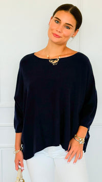 Ease & Flow Italian Dolman Sleeve Sweater-Navy-140 Sweaters-Italianissimo-Coastal Bloom Boutique, find the trendiest versions of the popular styles and looks Located in Indialantic, FL