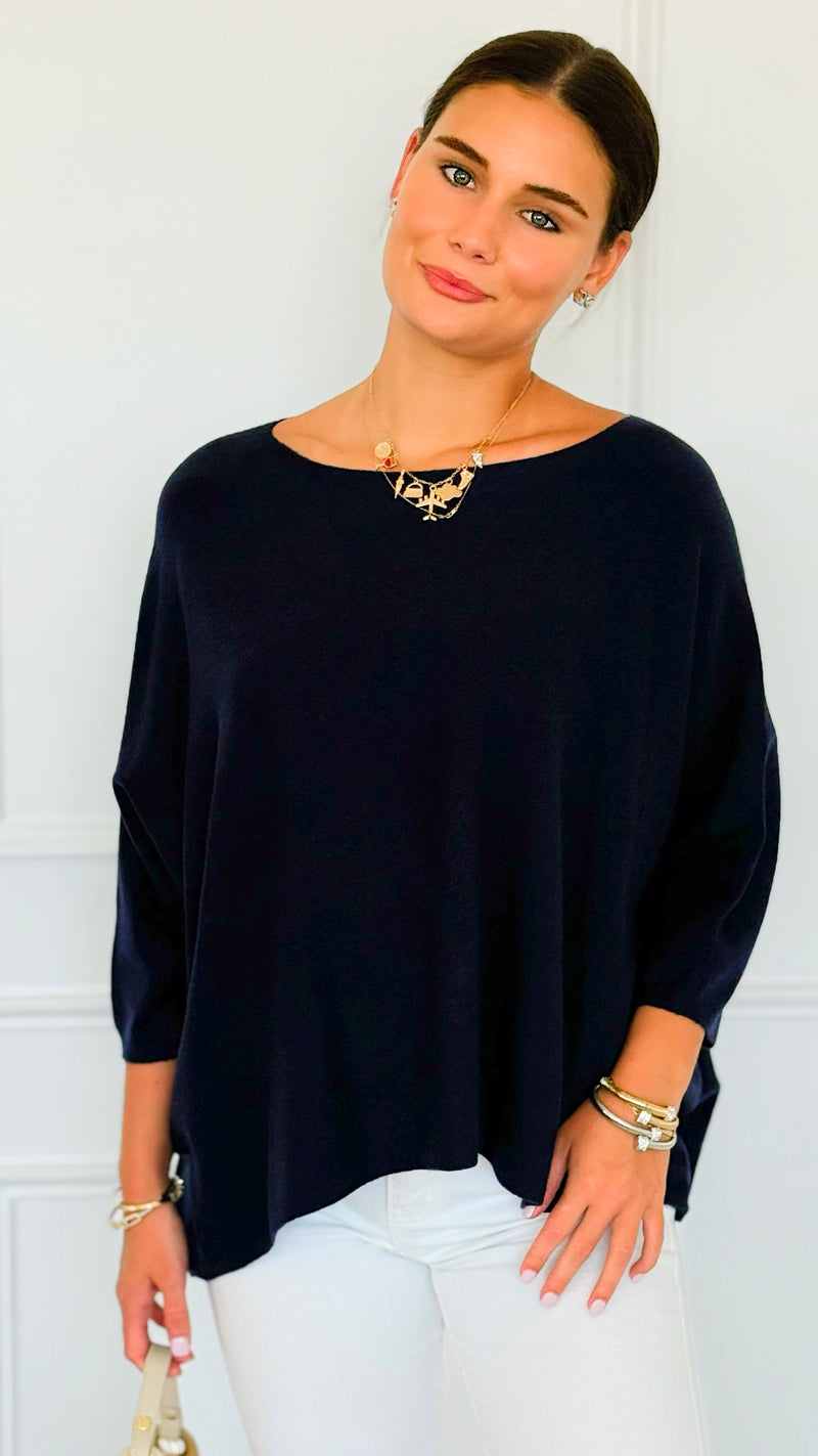Ease & Flow Italian Dolman Sleeve Sweater-Navy-140 Sweaters-Italianissimo-Coastal Bloom Boutique, find the trendiest versions of the popular styles and looks Located in Indialantic, FL