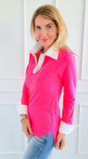 The Frankie Button Down Top - Neon Pink-130 Long Sleeve Tops-EC COLLECTION INC-Coastal Bloom Boutique, find the trendiest versions of the popular styles and looks Located in Indialantic, FL