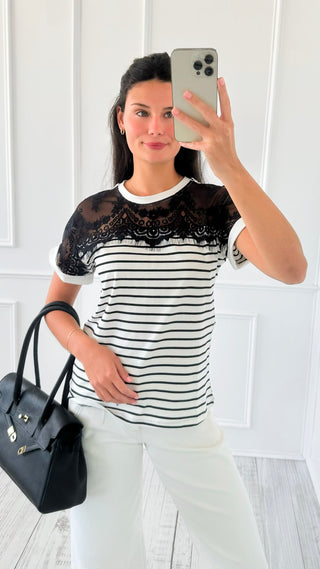 Lace Stripe Top - Black