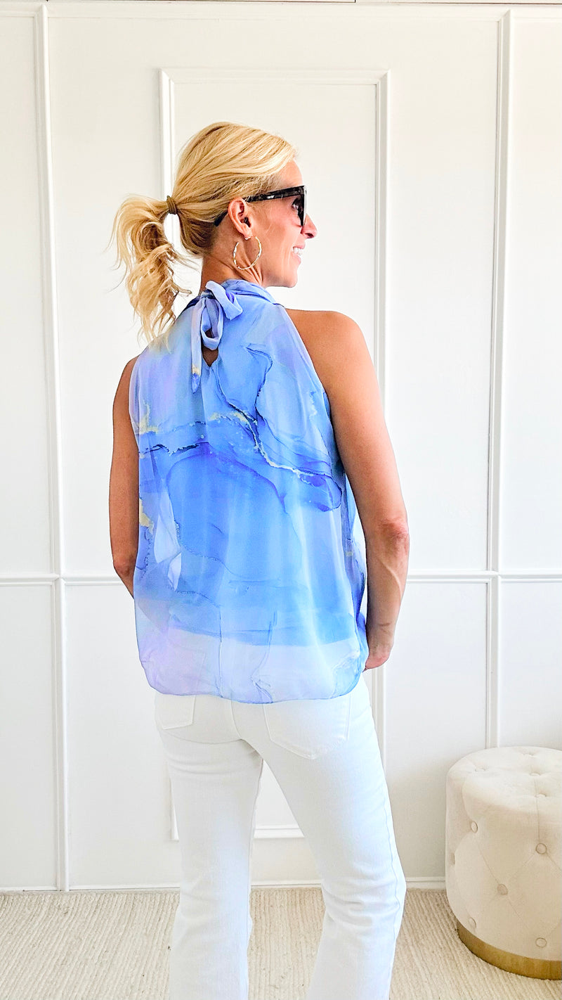Marble Mirage Italian Top - Periwinkle-00 Sleevless Tops-Italianissimo-Coastal Bloom Boutique, find the trendiest versions of the popular styles and looks Located in Indialantic, FL