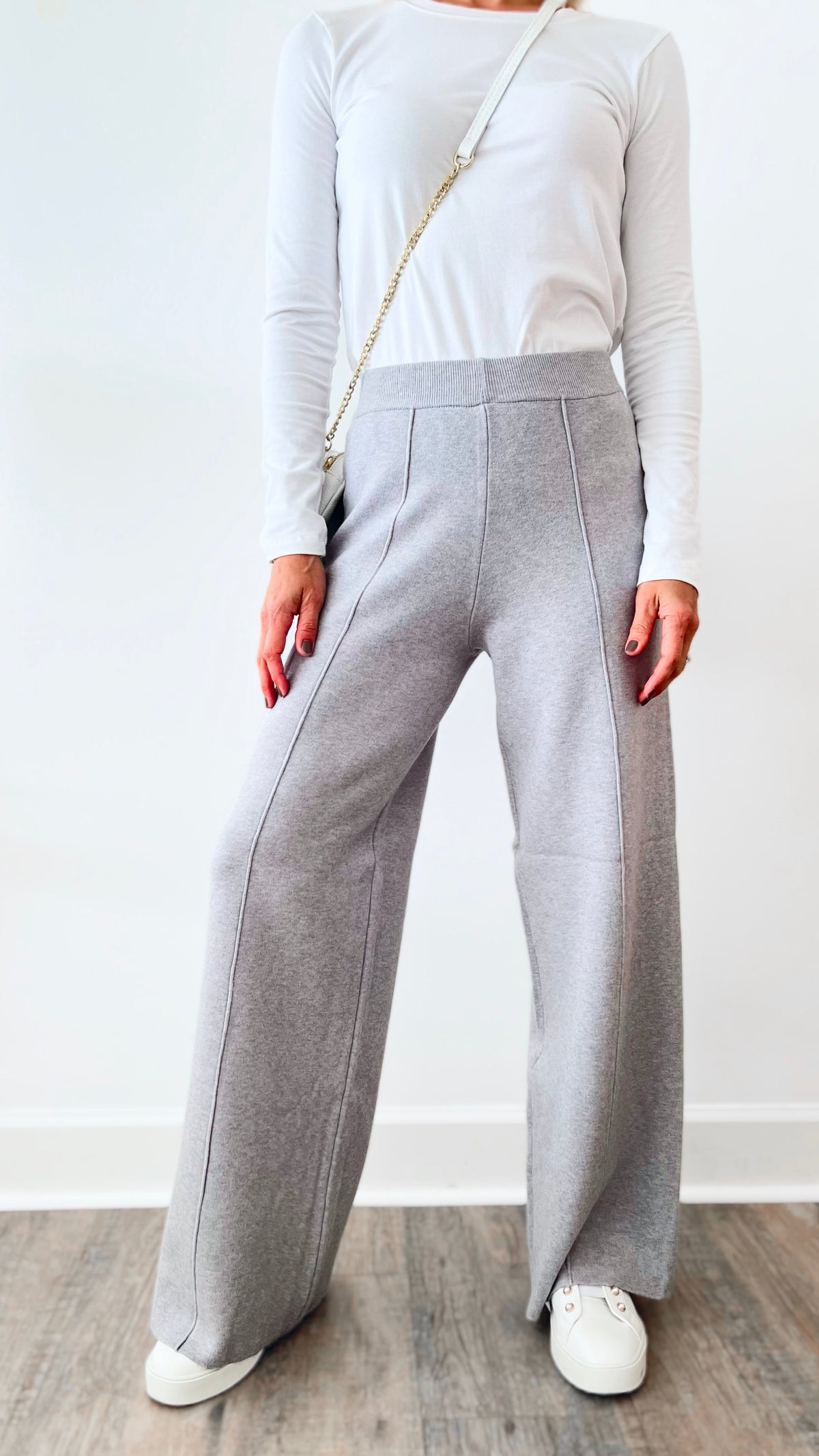 Front Seam Wide Knit Pants - Grey-210 Loungewear/Sets-Original USA-Coastal Bloom Boutique, find the trendiest versions of the popular styles and looks Located in Indialantic, FL