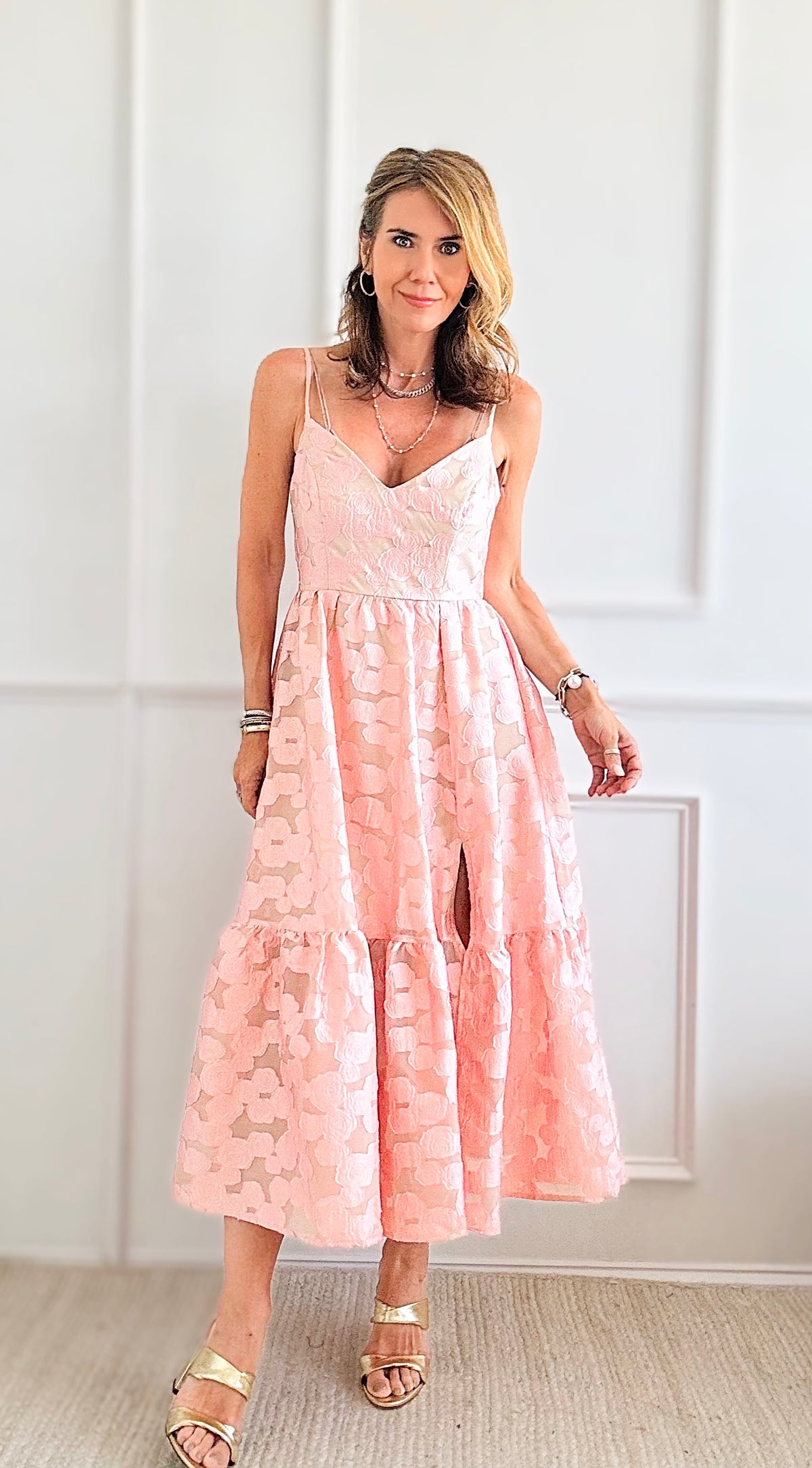 Textured Sweetheart Midi Dress with Skirt Slit-200 Dresses/Jumpsuits/Rompers-INA-Coastal Bloom Boutique, find the trendiest versions of the popular styles and looks Located in Indialantic, FL