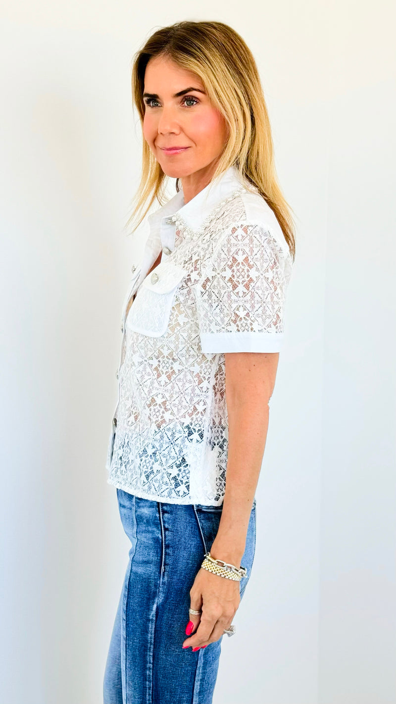 Embroidered Collar Lace Blouse - White-110 Short Sleeve Tops-LA' ROS-Coastal Bloom Boutique, find the trendiest versions of the popular styles and looks Located in Indialantic, FL