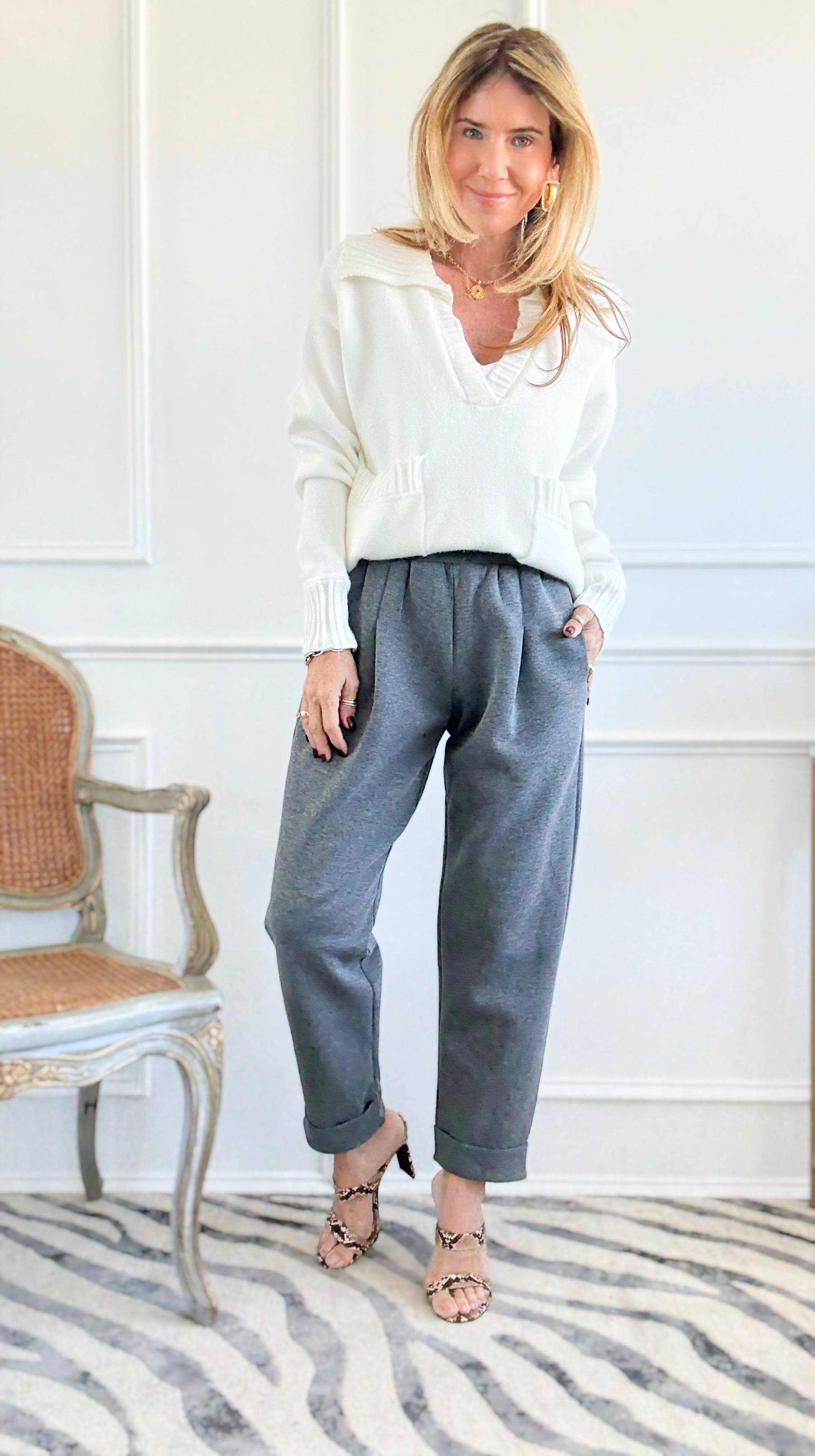 Weekend Ease Pleated Jogger Pants - Gray
