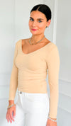 Seamless Reversible V-Neck Long Sleeve - Nude-130 Long Sleeve Tops-YELETE-Coastal Bloom Boutique, find the trendiest versions of the popular styles and looks Located in Indialantic, FL