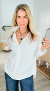 Oversized Buttoned Up Blouse-White-130 Long Sleeve Tops-BucketList-Coastal Bloom Boutique, find the trendiest versions of the popular styles and looks Located in Indialantic, FL