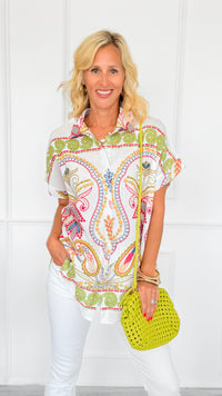 Paisley Garden Italian Blouse-110 short Sleeve Top-SORPRESA-Coastal Bloom Boutique, find the trendiest versions of the popular styles and looks Located in Indialantic, FL