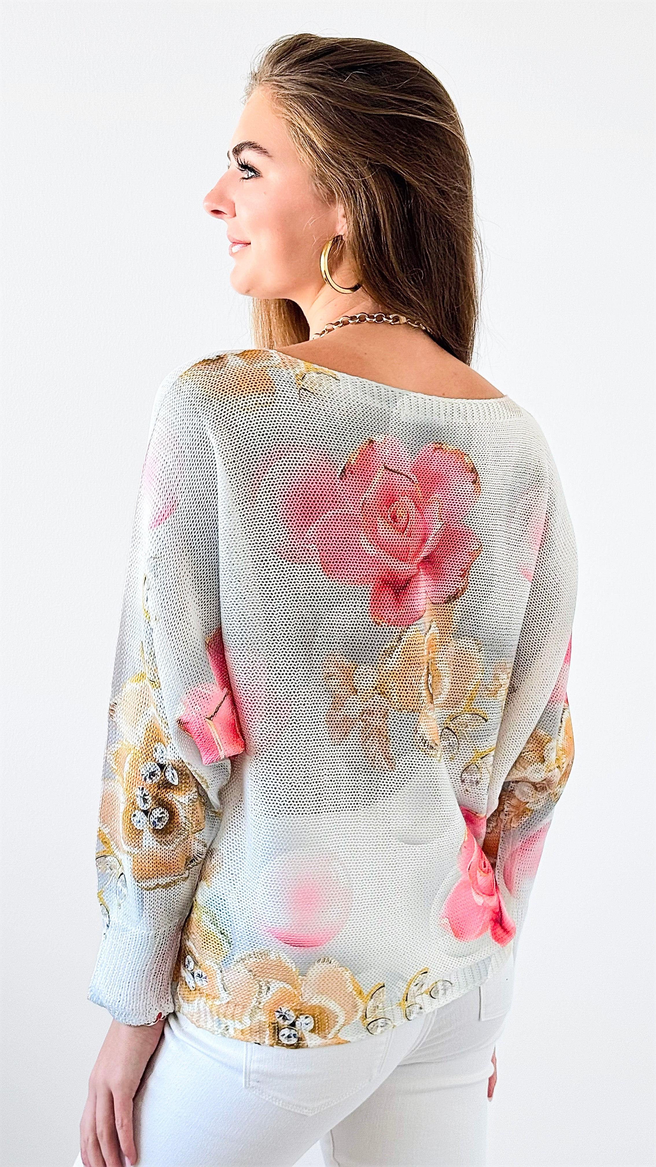 Rose Whimsical Italian St Tropez Knit-140 Sweaters-Italianissimo-Coastal Bloom Boutique, find the trendiest versions of the popular styles and looks Located in Indialantic, FL