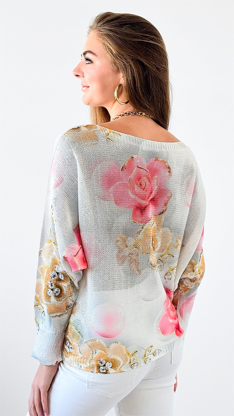 Rose Whimsical Italian St Tropez Knit-140 Sweaters-Italianissimo-Coastal Bloom Boutique, find the trendiest versions of the popular styles and looks Located in Indialantic, FL