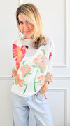 Feathered Flora Italian St Tropez - Orange White-140 Sweaters-Italianissimo-Coastal Bloom Boutique, find the trendiest versions of the popular styles and looks Located in Indialantic, FL