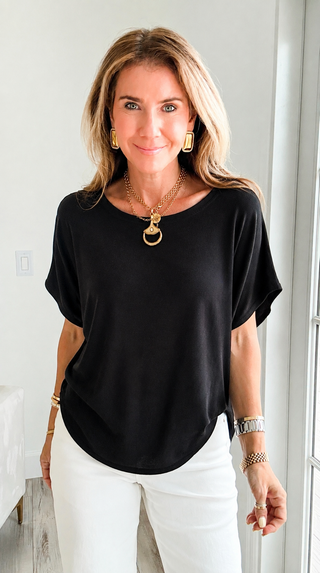 Dolman Sleeve Tunic Top - Black