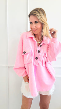 Contrast Detailed Oversized Sweatshirt Top - Neon Pink-130 Long Sleeve Tops-BucketList-Coastal Bloom Boutique, find the trendiest versions of the popular styles and looks Located in Indialantic, FL