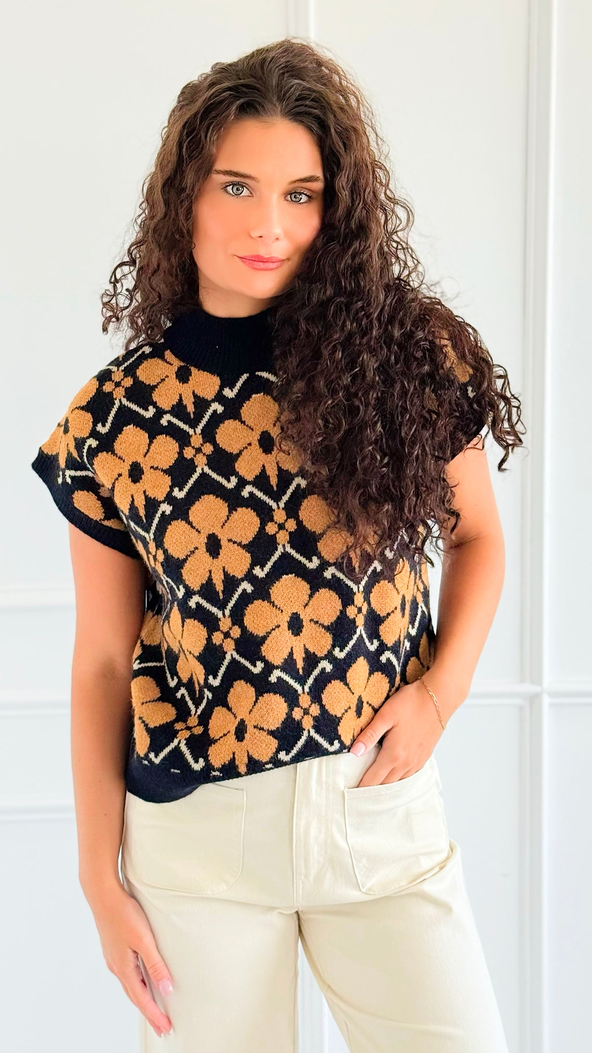 Flora Drama Knit Pullover-110 short Sleeve Top-ENTRO-Coastal Bloom Boutique, find the trendiest versions of the popular styles and looks Located in Indialantic, FL