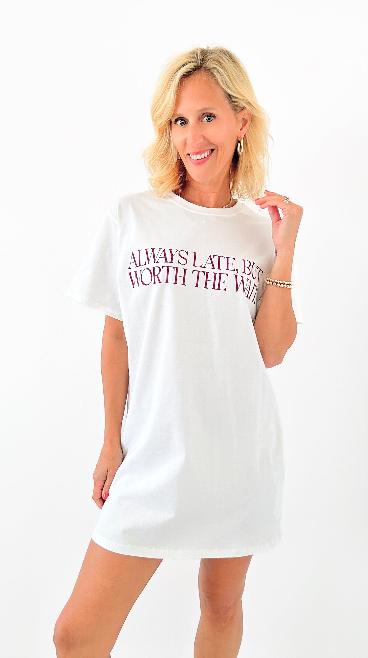 Worth The Wait T-Shirt Dress-110 Short Sleeve Tops-Nylon Apparel-Coastal Bloom Boutique, find the trendiest versions of the popular styles and looks Located in Indialantic, FL
