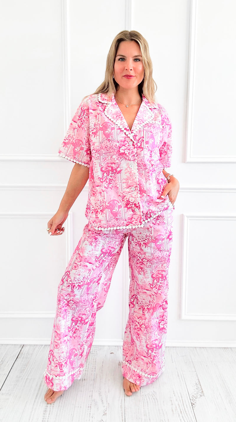 Print Pajama Set with Trim-210 Loungewear/Sets-Fantastic Fawn-Coastal Bloom Boutique, find the trendiest versions of the popular styles and looks Located in Indialantic, FL