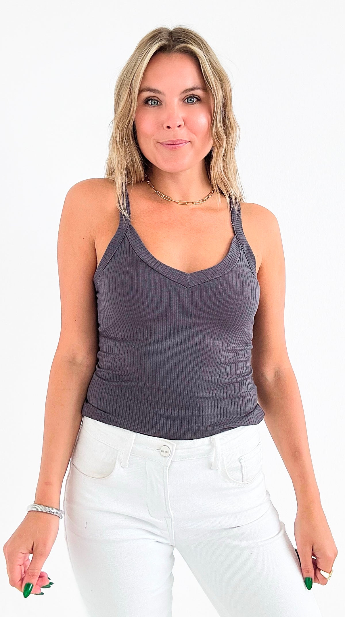 Isla Ribbed Cami - Ash Grey-220 Intimates-Zenana-Coastal Bloom Boutique, find the trendiest versions of the popular styles and looks Located in Indialantic, FL