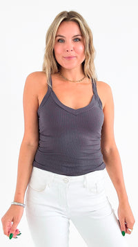 Isla Ribbed Cami - Ash Grey-220 Intimates-Zenana-Coastal Bloom Boutique, find the trendiest versions of the popular styles and looks Located in Indialantic, FL
