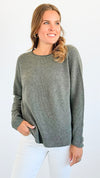 Timeless Comfort Italian Pullover- Army Green-130 Long Sleeve Tops-Italianissimo-Coastal Bloom Boutique, find the trendiest versions of the popular styles and looks Located in Indialantic, FL