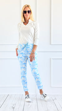 Camouflage Grid Crinkle Jogger - Sky Blue-170 Bottoms-VENTI6 OUTLET-Coastal Bloom Boutique, find the trendiest versions of the popular styles and looks Located in Indialantic, FL