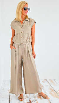 Textured Top and Wide Leg Pants Set-210 Loungewear/Sets-listicle-Coastal Bloom Boutique, find the trendiest versions of the popular styles and looks Located in Indialantic, FL