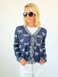 Tied with Love Bow Cardigan- Navy-150 Cardigans/Layers-Jodifl-Coastal Bloom Boutique, find the trendiest versions of the popular styles and looks Located in Indialantic, FL