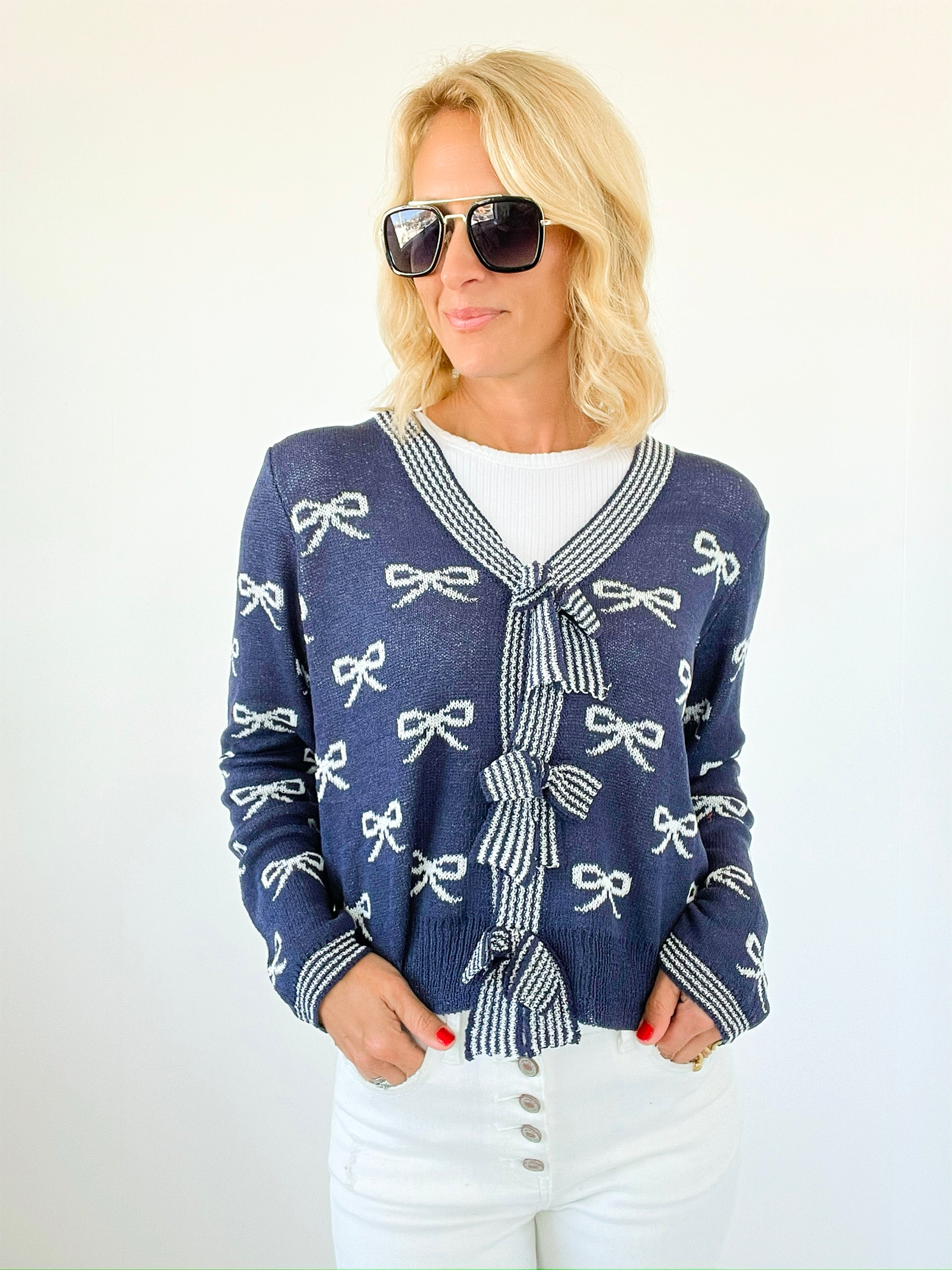 Tied with Love Bow Cardigan- Navy-150 Cardigans/Layers-Jodifl-Coastal Bloom Boutique, find the trendiest versions of the popular styles and looks Located in Indialantic, FL