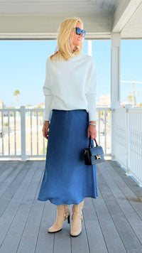 Denim Italian Midi Skirt- Medium-170 Bottoms-Italianissimo-Coastal Bloom Boutique, find the trendiest versions of the popular styles and looks Located in Indialantic, FL