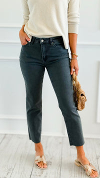 Washed Edge Cropped Jeans - Ash Black-190 Denim-Zenana-Coastal Bloom Boutique, find the trendiest versions of the popular styles and looks Located in Indialantic, FL