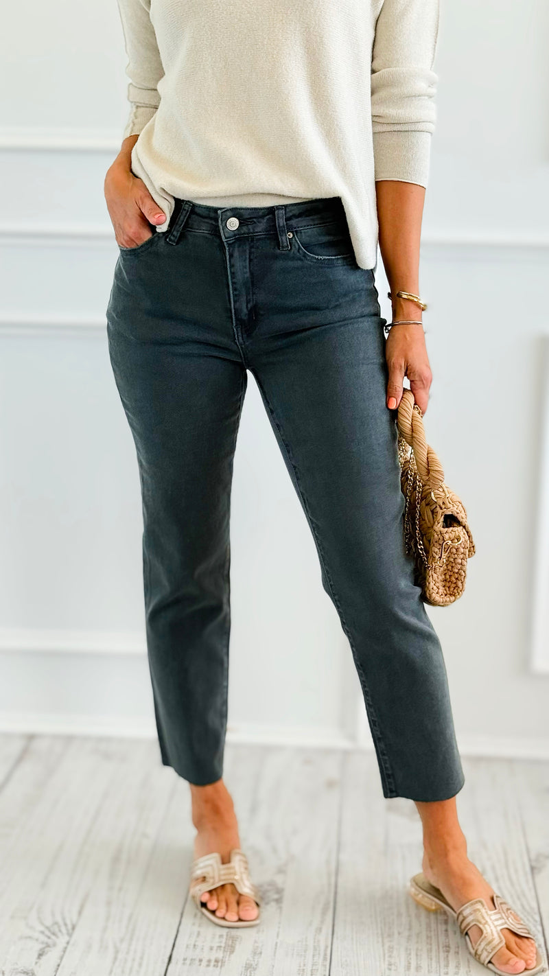 Washed Edge Cropped Jeans - Ash Black-190 Denim-Zenana-Coastal Bloom Boutique, find the trendiest versions of the popular styles and looks Located in Indialantic, FL