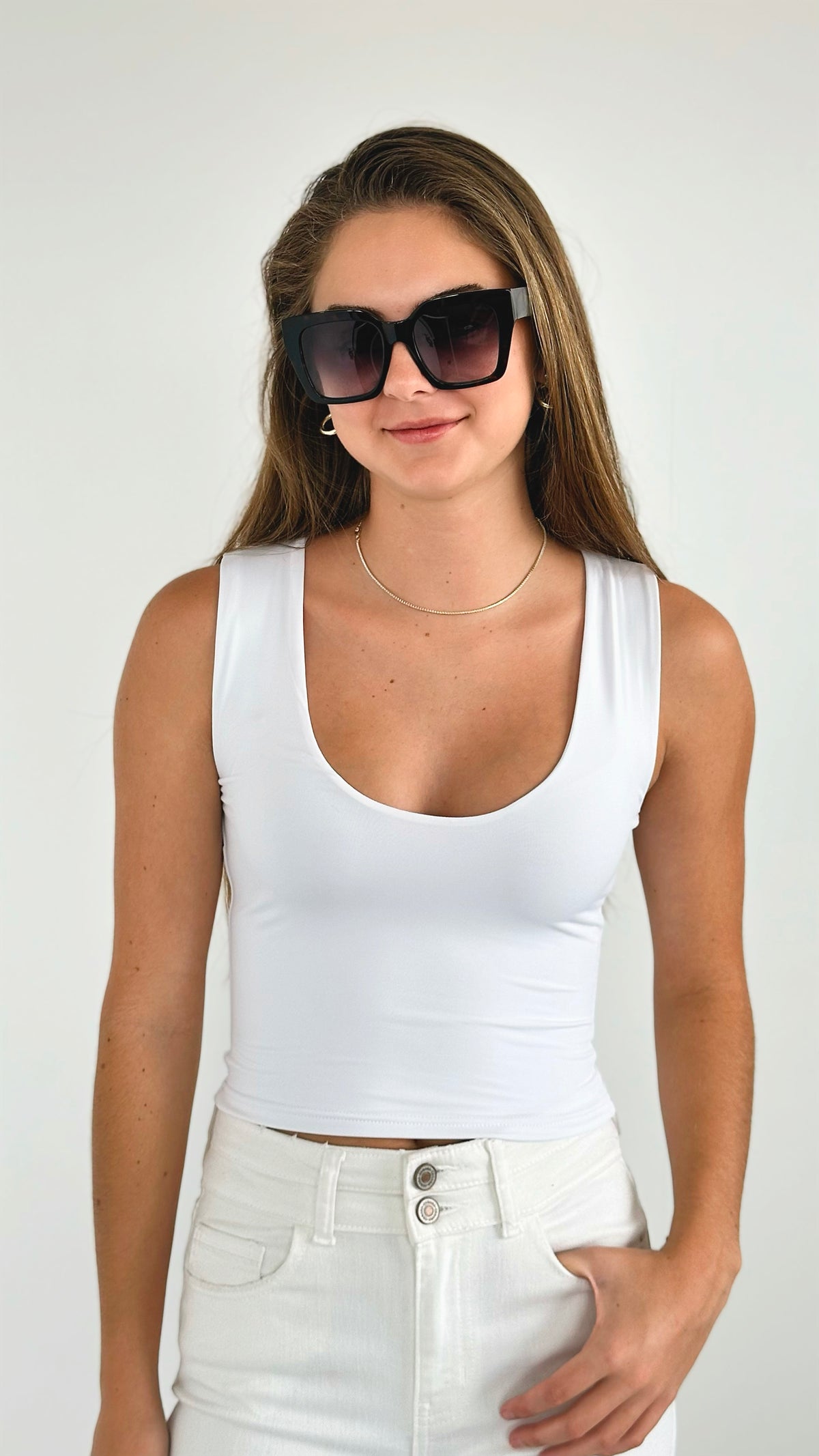 Essentials Sleeveless Top - White-100 Sleeveless Tops-Love Poem-Coastal Bloom Boutique, find the trendiest versions of the popular styles and looks Located in Indialantic, FL